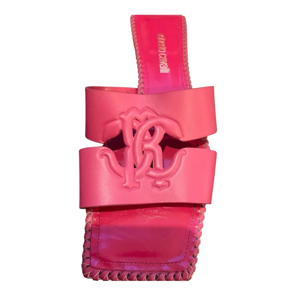 Roberto Cavalli Women’s Pink logo-embossed leather slides Flats Size 39 - Picture 12 of 15